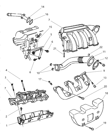 1998 Dodge Caravan Manifolds - Intake & Exhaust Diagram 3