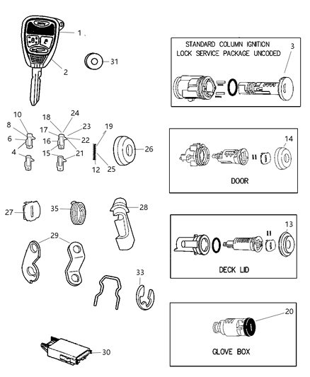 2006 Dodge Charger Lock Cylinders & Double Bitted Lock Cylinder Repair Components Diagram