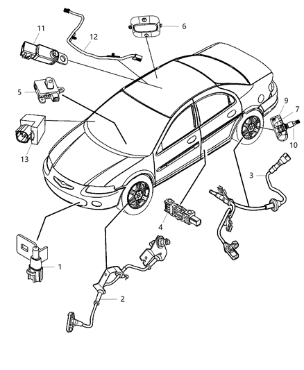 2009 Chrysler Sebring Sensors Body Diagram