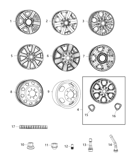 2015 Ram 3500 Aluminum Wheel Diagram for 1UD27AAAAC