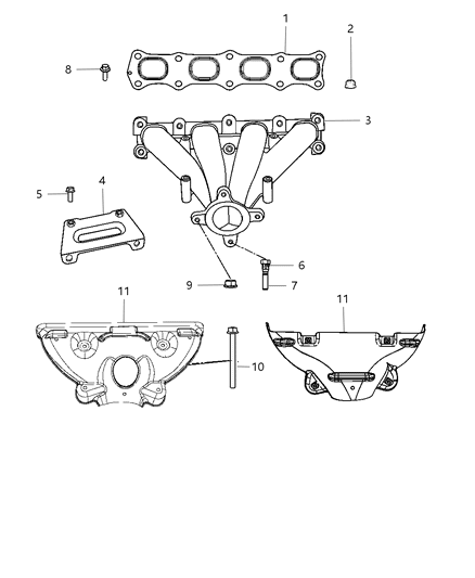 2009 Chrysler Sebring Exhaust Manifold & Heat Shield Diagram 1