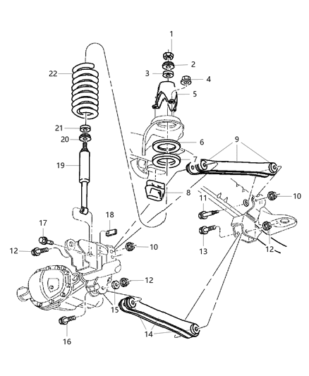 2000 Dodge Ram 1500 Upper And Lower Control Arms, Springs And Shocks - Front Diagram 2