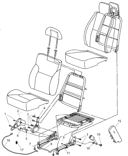 2005 Dodge Neon Seat Adjusters, Recliner And Side Shield Diagram