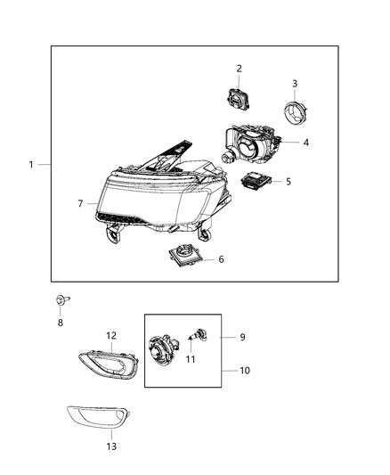 2015 Jeep Grand Cherokee Headlight Left, Right Diagram for 68144702AF
