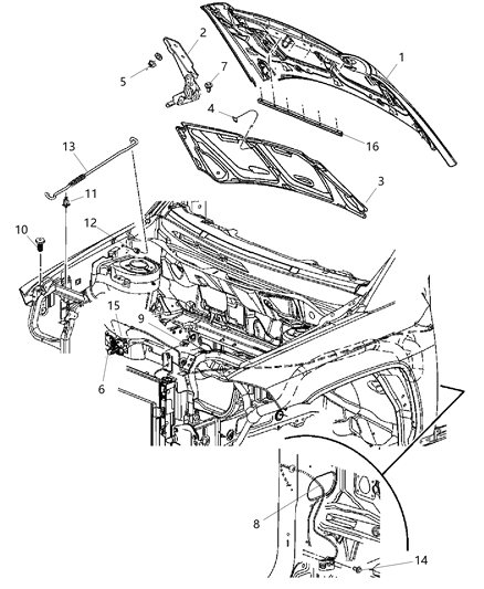 2010 Jeep Patriot Hood & Related Parts Diagram