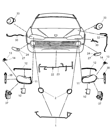 1999 Chrysler 300M Headlight Assembly Left Diagram for 4780003AD