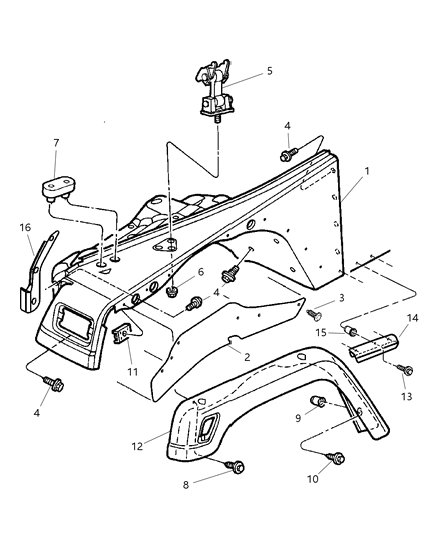 2004 Jeep Wrangler Fender And Flare, Front Diagram