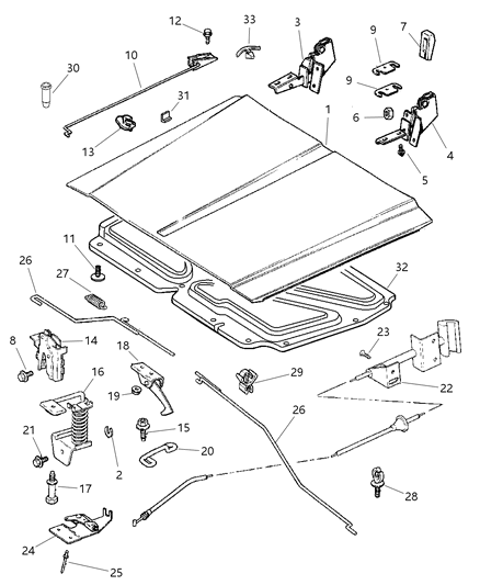 1999 Jeep Cherokee STRIKER-Hood Safety Catch Diagram for 55009999AB