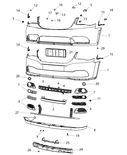 2014 Chrysler Town & Country Front Bumper Cover Diagram for 68146587AA