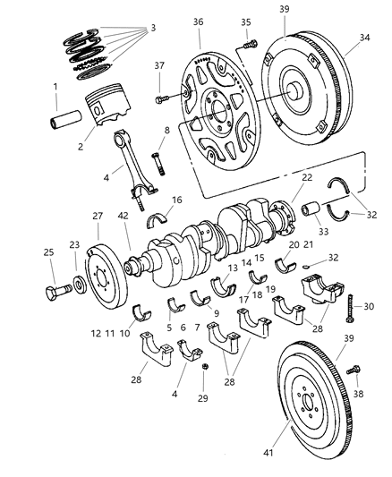 1998 Dodge Ram 1500 Crankshaft , Piston & Torque Converter Diagram 2