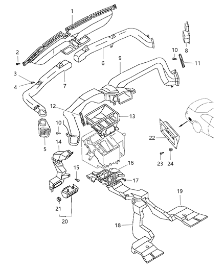 1997 Dodge Avenger Defroster And Ventilation Duct And Nozzles Diagram