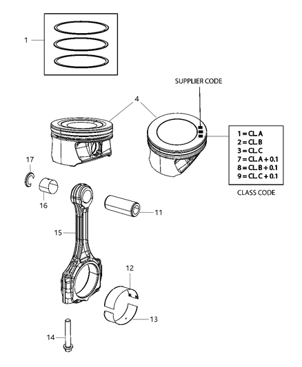 2011 Dodge Journey Pistons , Piston Rings , Connecting Rods & Connecting Rod Bearing Diagram 1
