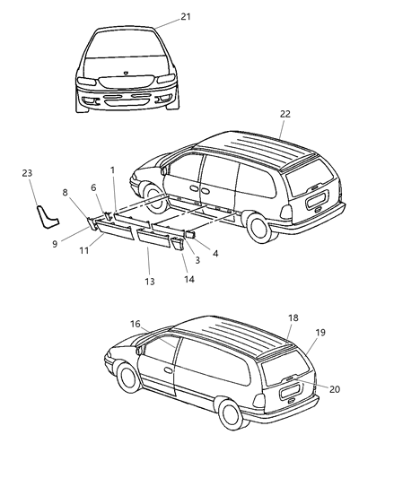 1998 Chrysler Town & Country Molding Diagram for HU83VAW