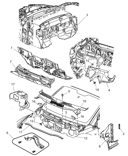 2012 Dodge Caliber Cowl, Dash Panel & Related Parts Diagram