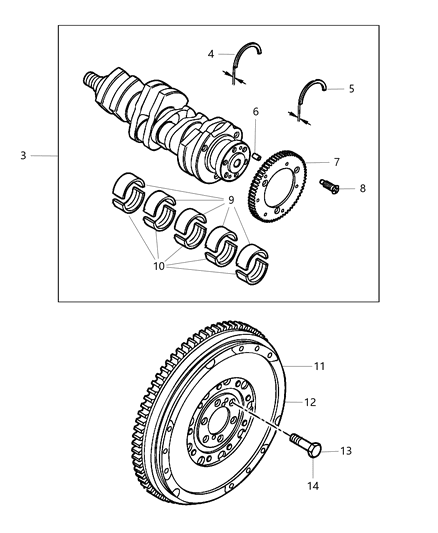 2014 Jeep Cherokee Crankshaft , Crankshaft Bearings , Damper And Flywheel Diagram 1