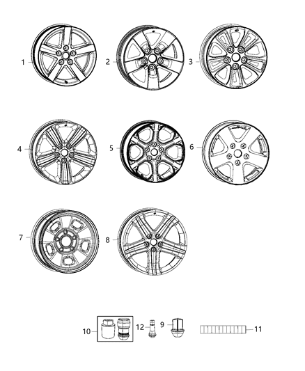 2014 Ram 1500 Aluminum Wheel Diagram for 52014257AB