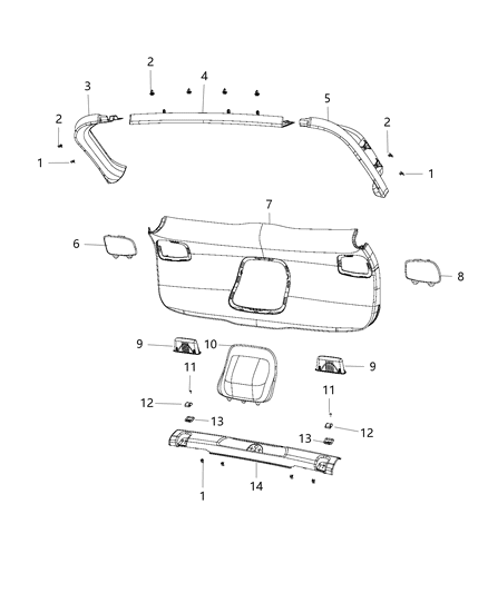 2015 Jeep Cherokee Liftgate Panels & Scuff Plate Diagram