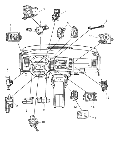 2006 Dodge Dakota Switches Instrument Panel - Console Diagram