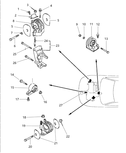 1998 Dodge Avenger Insulator Engine Mount Diagram for MB911549