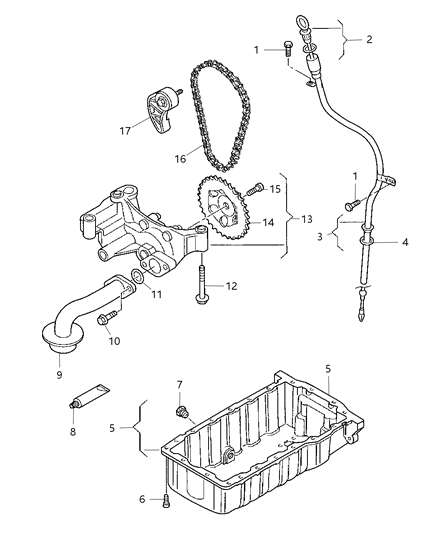 2007 Chrysler Sebring Engine Oiling Pump ,Oil Cooler & Filter , Pan , Indicator & Balance Shaft Diagram 2
