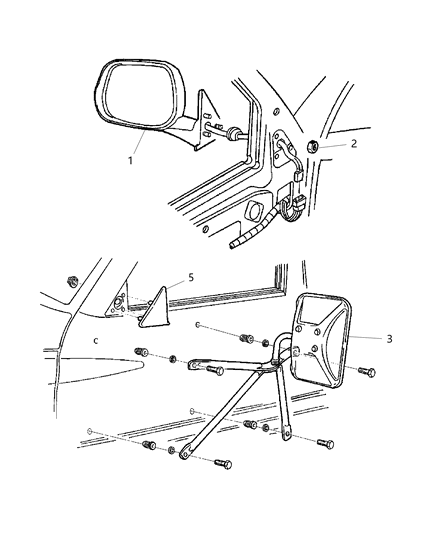 1999 Dodge Ram 3500 Outside Rear View Mirror Diagram for 55076744AC
