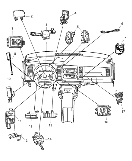 2004 Dodge Dakota Switches - Instrument Panel & Console Diagram