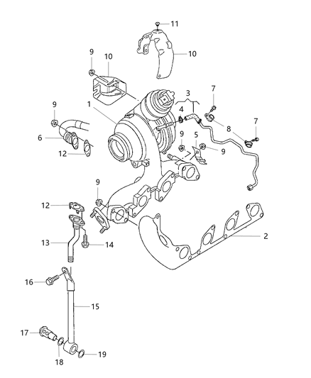 2010 Dodge Journey Exhaust Manifold / Turbo Charger Assembly & Heat Shield Diagram 1