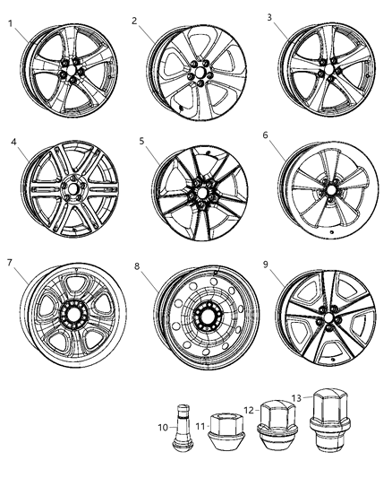 2011 Dodge Charger Aluminum Wheel Diagram for 1TD74GSAAA