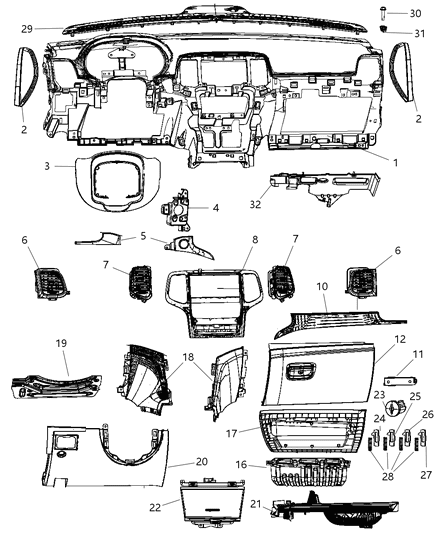 2011 Jeep Grand Cherokee Outlet-Center Diagram for 1TN991X9AA