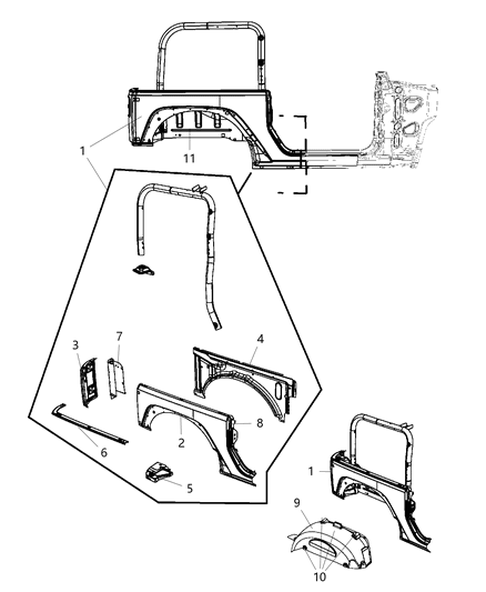 2007 Jeep Wrangler Panel-Rear Corner Diagram for 55395896AB