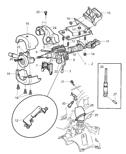 2007 Chrysler Town & Country Column, Steering Upper And Lower Diagram