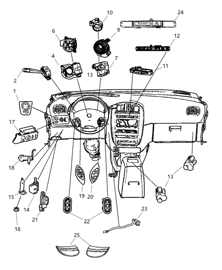 2005 Dodge Grand Caravan Switches - Instrument Panel & Console Diagram