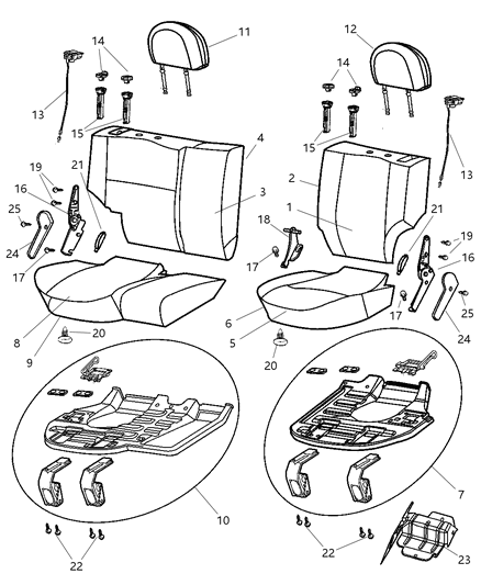 2003 Jeep Grand Cherokee Rear Seat Cushion Diagram for XR701T5AA