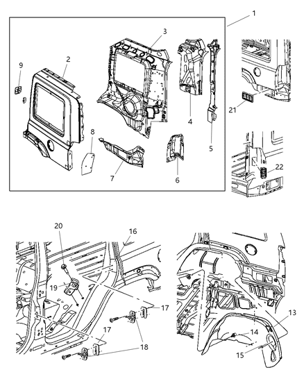 2007 Jeep Commander Panel-Body Side Aperture Inner Diagram for 68145065AA