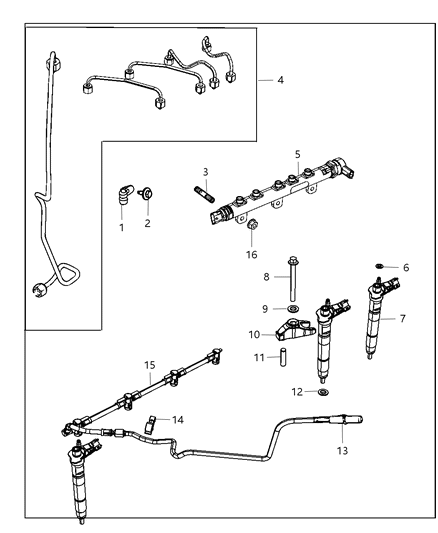 2012 Jeep Wrangler Fuel Rail & Injectors Diagram 1