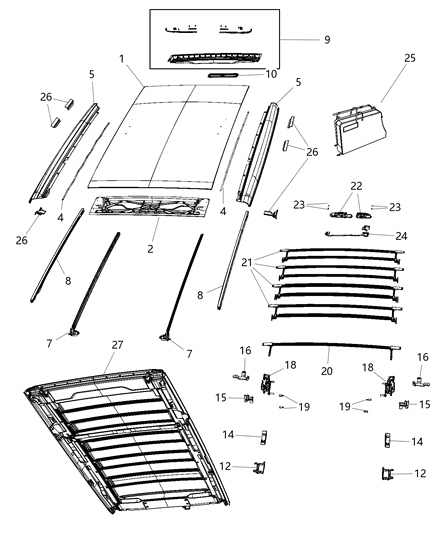 2018 Jeep Wrangler Strap-Folding Top Tension Diagram for 68383356AA