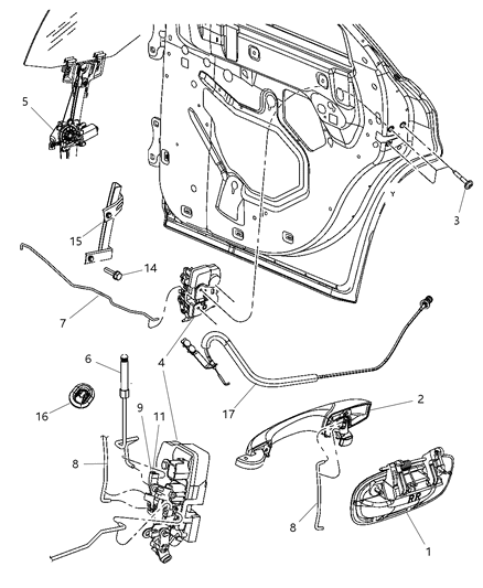 2010 Dodge Charger Rear Door - Hardware Components Diagram