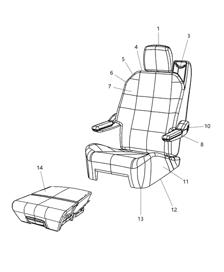 2010 Chrysler Town & Country Rear Seat Armrest Diagram for 1HU611T1AA