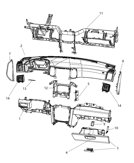 2008 Jeep Grand Cherokee Instrument Panel-Instrument Upper Diagram for 1DE841J8AD
