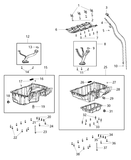 2021 Jeep Cherokee Engine Oil Pan & Engine Oil Level Indicator & Related Parts Diagram 1