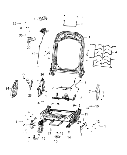 2020 Jeep Wrangler Adjusters, Recliners, Shields And Risers - Passenger Seat Diagram 1