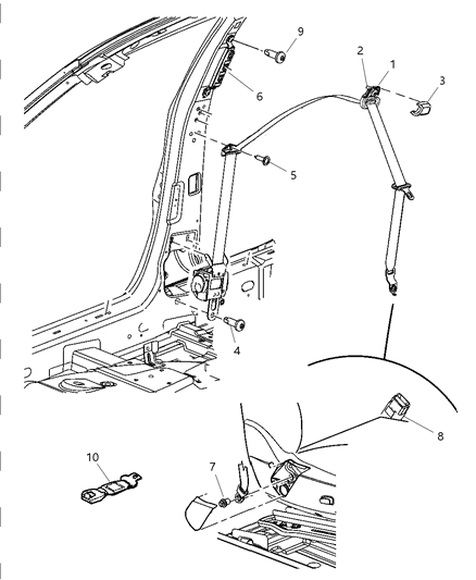 2010 Chrysler 300 Front Seat Belt Buckle-Retractor Assembly Left Diagram for UX531T1AG