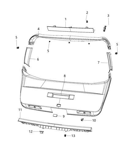 2010 Dodge Journey Panel-LIFTGATE Trim Lower Diagram for 1BE54DK7AC