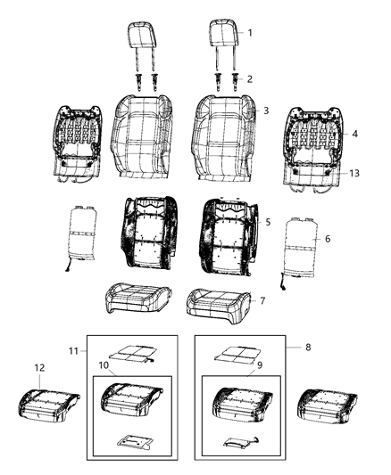 2021 Jeep Wrangler Cover-Front Seat Cushion Diagram for 6PW36TX7AG