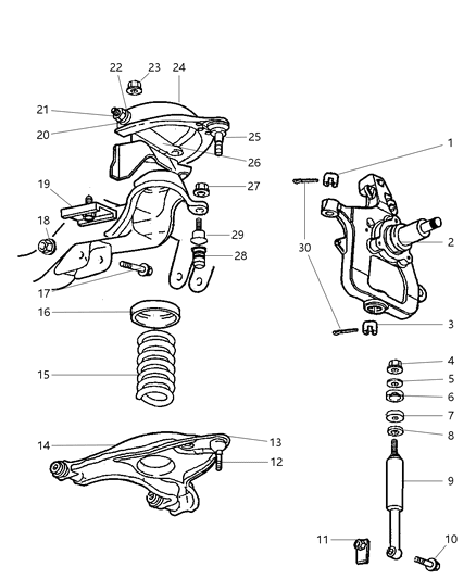2001 Dodge Ram 2500 Upper And Lower Control Arms, Springs And Shocks - Front Diagram 1