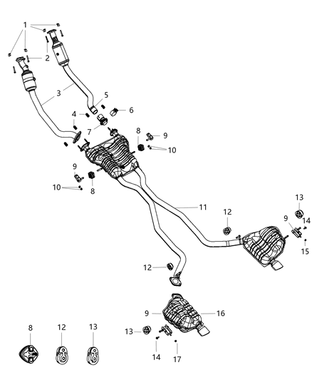 2012 Dodge Durango Exhaust Muffler Resonator And Tailpipe Diagram for 68105752AA