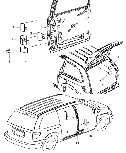 2005 Dodge Grand Caravan Doors & Pillars Diagram