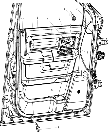 2013 Ram 3500 Panel-Front Door Trim Diagram for 1VY491A8AD