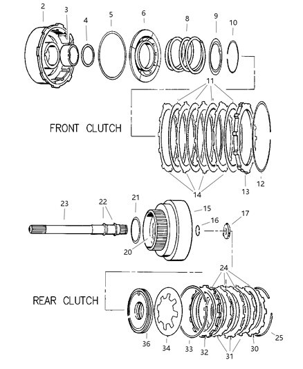 1997 Jeep Grand Cherokee Clutch, Front & Rear With Gear Train Diagram