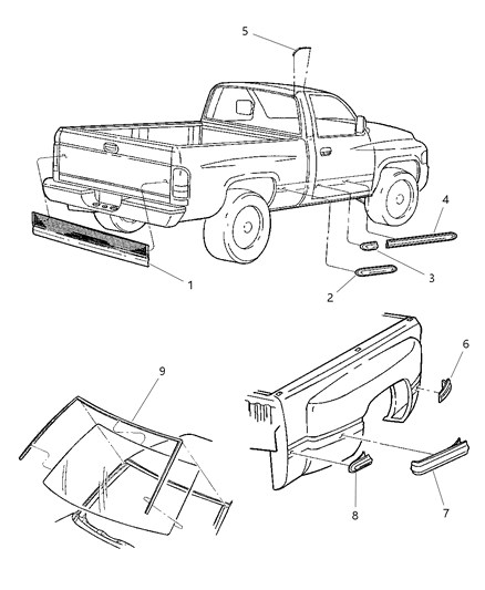 2001 Dodge Ram 1500 Mouldings Diagram